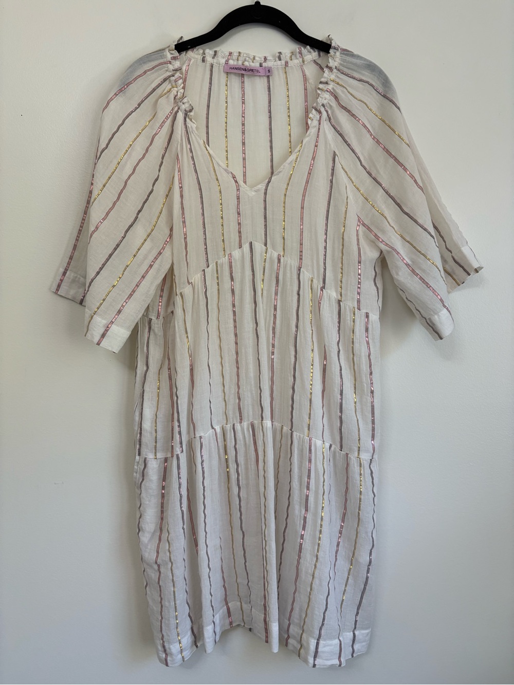 Hansen & Gretal Lightweight Metallic Lurex Stripe Tunic Dress Coverup Sz S